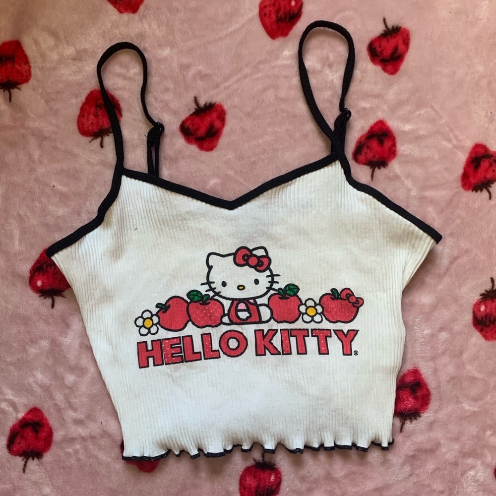 Hello Kitty White strap crop Top apple orchard lettuce top